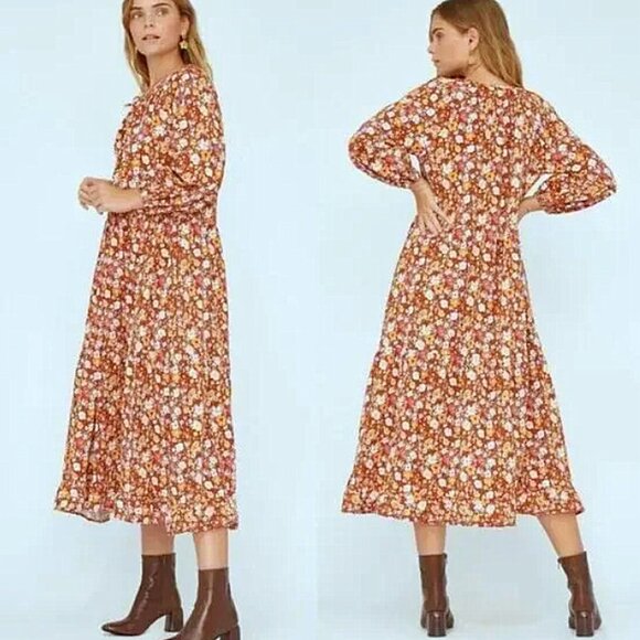 Lacausa Tiered Floral Maxi/Midi Berkeley Dress Size M/L - Picture 3 of 10